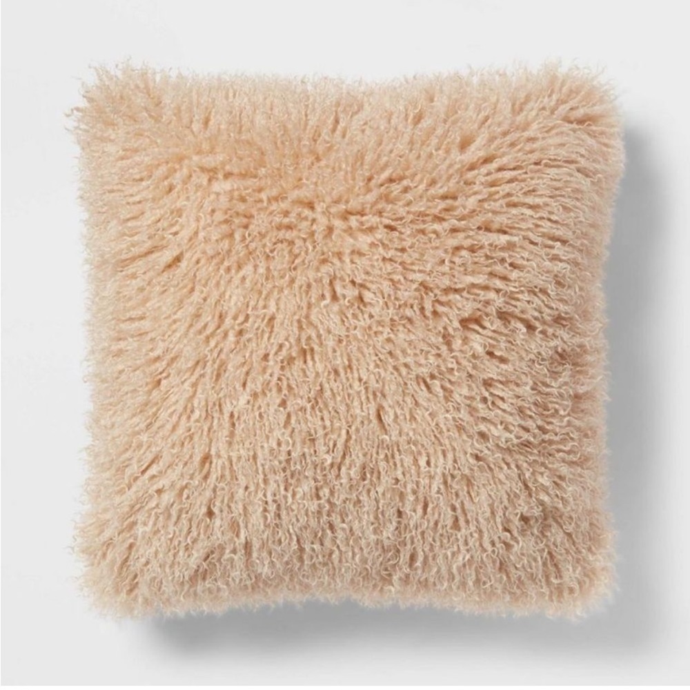 Euro Faux Mongolian Fur Decorative Throw Pillow Khaki - Threshold NWT
